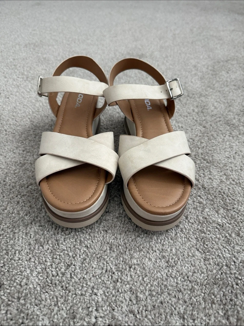 Soda Women's Ivory Cross-Strap Platform Sandals